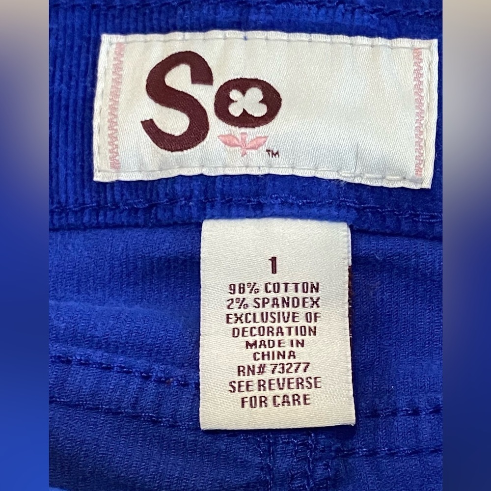 NWOT Juniors So Sz-1 Corduroy Pants- Eye Catching Bright Royal Blue, Mid-Rise,🎄 - Picture 14 of 16